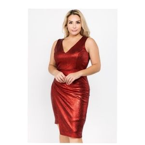 RED GLOSS BODYCON SLEEVELESS DRESS (PLUS SIZE) asymmetric front